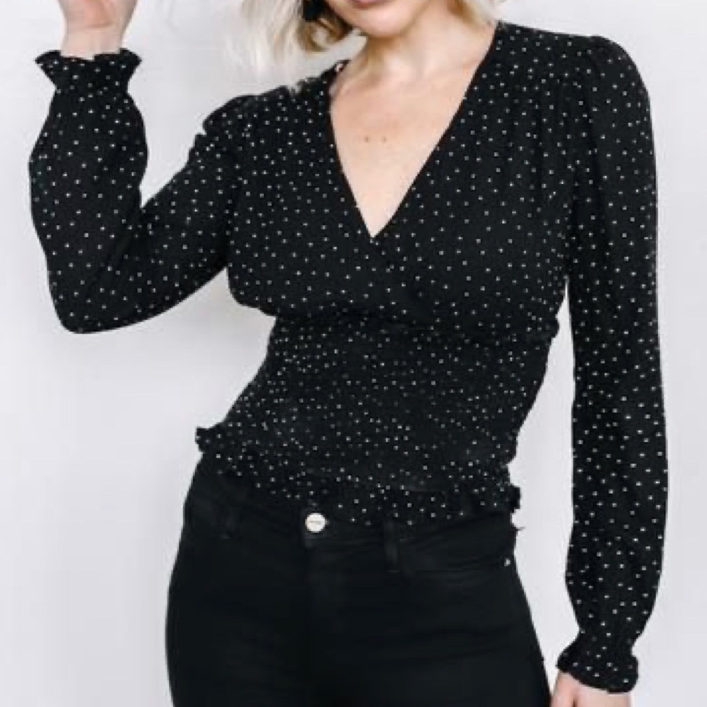 Black Polka Dot Ruched Blouse